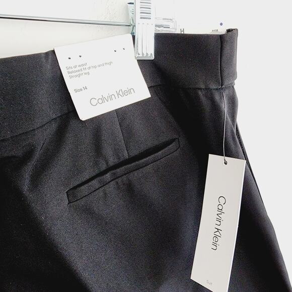 Calvin Klein Black Pleated Straight Leg Suit Pants Trousers Side Zipper Size 14 - Picture 3 of 6